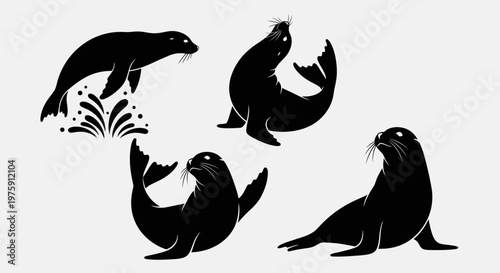 Collection of various black seal silhouettes in different poses.