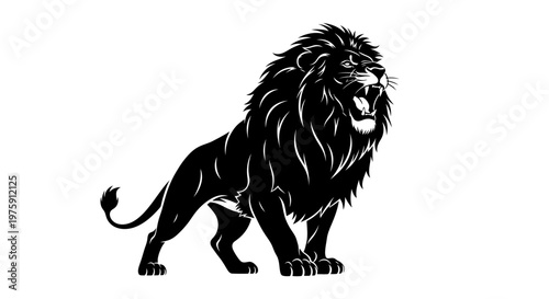 Majestic Black Lion Roaring with Power and Strength.