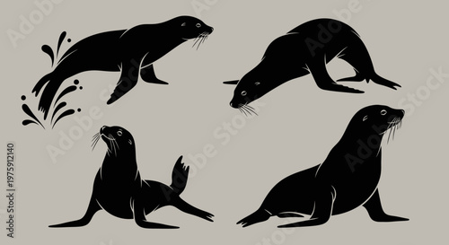 Collection of various seal silhouettes in different dynamic poses.