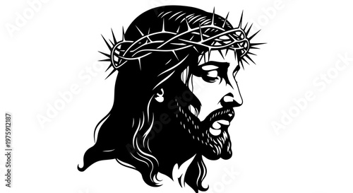 Jesus Christ wearing crown of thorns in profile.