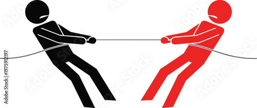 tug of war duel, business competition concept, rivalry conflict, teamwork challenge, opposing forces, pulling rope, leadership struggle, strategy battle, vector illustration, success fight