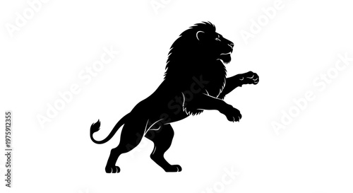 Majestic black lion silhouette standing on hind legs.