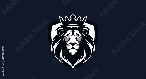 Majestic Lion Head with Crown Logo Design.