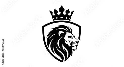 Majestic Lion Head with Crown on Shield Emblem.