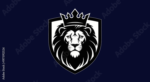 Majestic Lion Head with Crown on Shield Emblem.