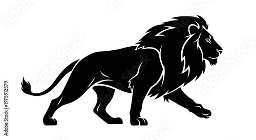 Majestic Black Lion Silhouette Walking Proudly.