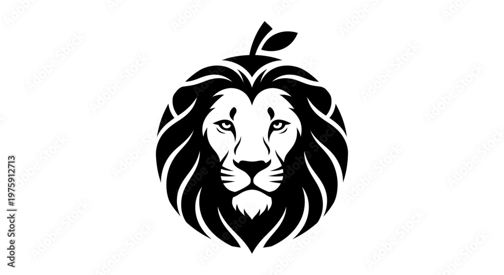 Obraz premium Majestic Lion Head Logo with Leaf Accent.