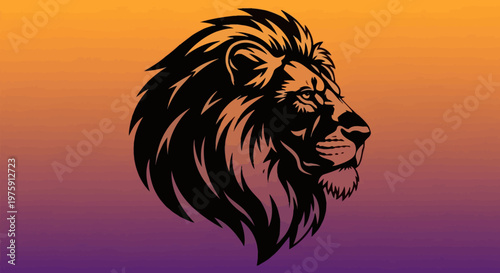 Majestic Lion Head Profile with Vibrant Gradient Background.