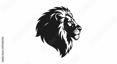 Majestic Lion Head Profile Black and White Illustration.