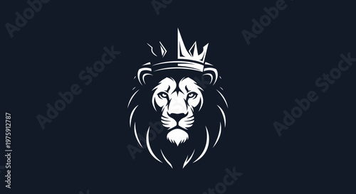Majestic Lion Head with Crown, Symbol of Royalty and Strength.