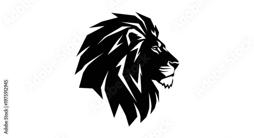 Majestic Lion Head Profile Black and White Illustration.