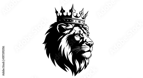 Majestic lion head with a crown, symbolizing strength and royalty.