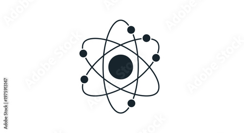 Atom icon, atomic structure, nucleus with orbiting electrons, scientific symbol