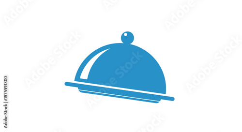 Blue food cloche icon, isolated on white background. Serving plate with lid.