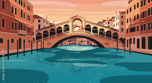 Sunset Over a Venetian Canal: Golden Light on a Historic Bridge.