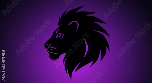 Majestic Lion Head Silhouette Against a Vibrant Purple Background.