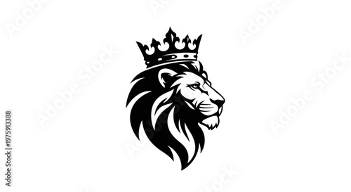 Majestic Lion Head with Crown Vector Illustration.