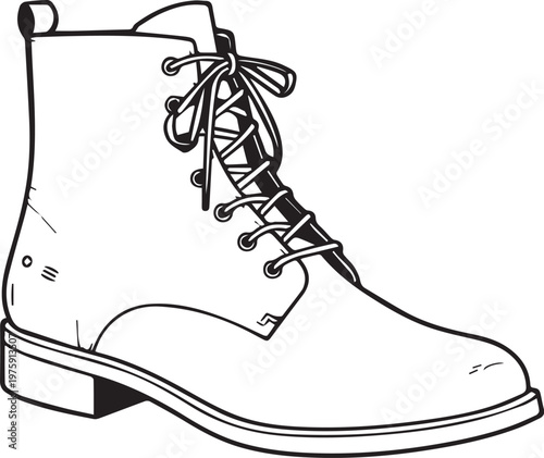 A monochrome sketch of an elegant leather boot showcases intricate details of laces and construction. Perfect for design projects.