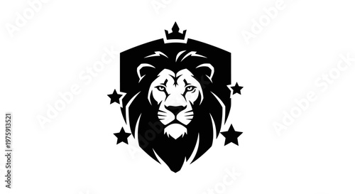 Majestic Lion Head with Crown and Stars Logo Design.