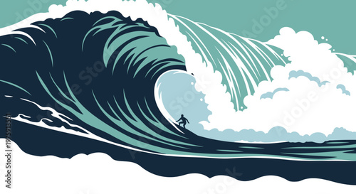 Majestic curling ocean wave crashing under dramatic sky.