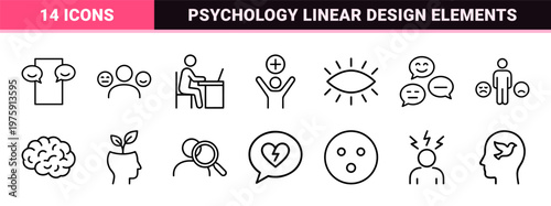 Emotions and mental health line icon set for psychological apps and therapy.