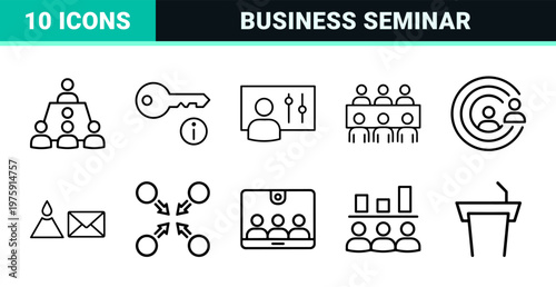 Business presentation and seminar line icon set