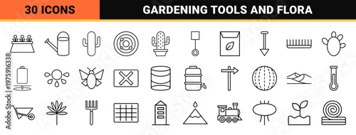 Minimalist desert botany and gardening outline icons