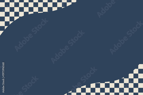 紺と生成りの斜め市松模様フレーム背景 和風のコピースペース付き素材