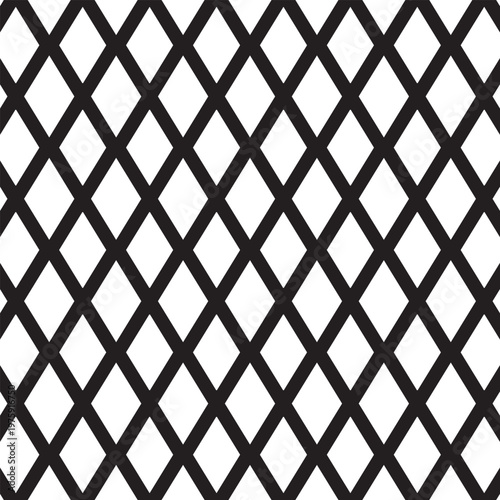 Seamless geometric pattern of black diamond shapes on a white background abstract lattice texture for graphic design and modern backgrounds
