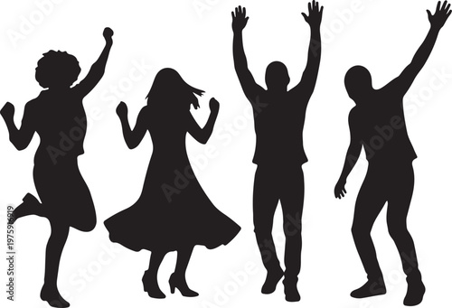 Crowd of young people dancing at club. Big set of characters having fun at party. Flat colorful vector illustration. - Vector