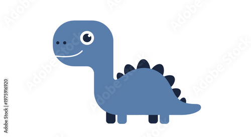 Cute Cartoon Dinosaur, Blue Brontosaurus, Vector Illustration, White Background