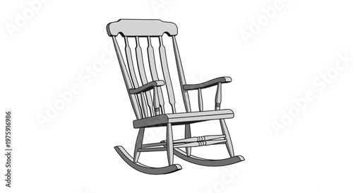 Vintage Wooden Rocking Chair Isolated on White Background, Classic Furniture Design