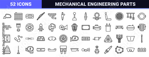 Car parts and automotive mechanical service line icons for engineering and repair