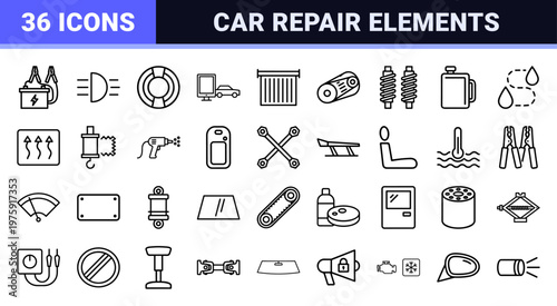Car service and auto repair thin line icons