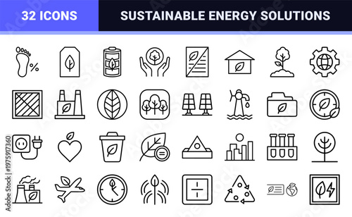 Minimalist carbon free and sustainability outline icon set
