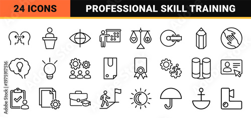 Professional career development and business growth line icons