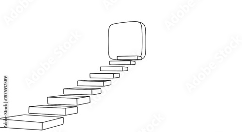 Illustration of the concept of stairs leading to the door of success in minimalist line art style.