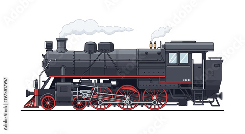 Vintage Steam Locomotive Engine Classic Antique Train Vector Illustration Isolated on White Background