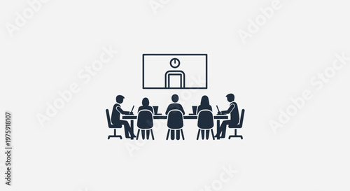 Business team meeting with video conference call concept illustration