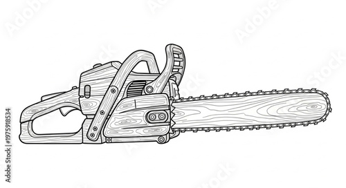 Detailed drawing of a chainsaw.
