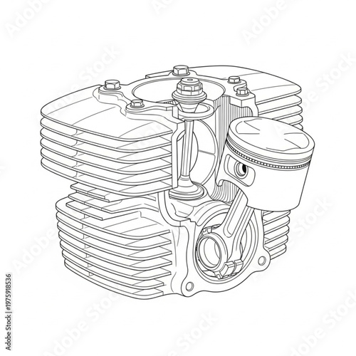 Detailed drawing of a car engine.