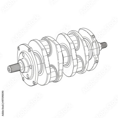 Detailed drawing of a crankshaft.