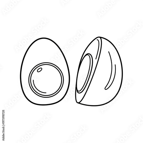 Halved avocado with pit inside.