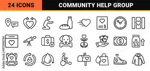 Minimalist Charity and Philanthropy Icon Grid for Social Care