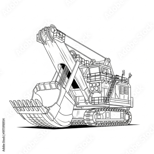 Large excavator machine with bucket.