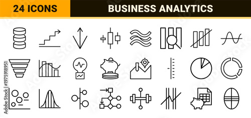 Business data visualization and financial analytics outline icon set