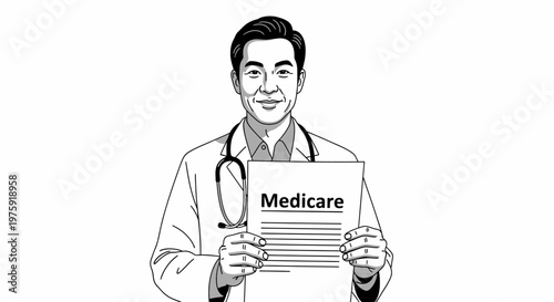 Doctor holding Medicare document medical insurance concept.