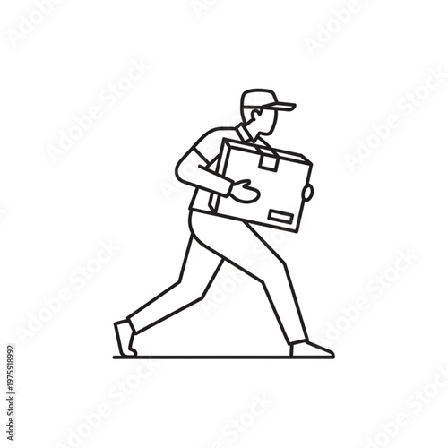 Man running with large cardboard box.