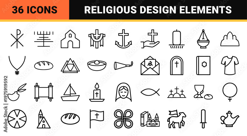 Fototapeta premium Minimalist Christian religion line icons set