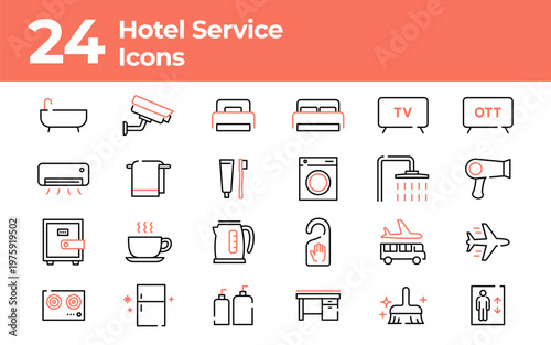 24 Hotel Service Icons Set